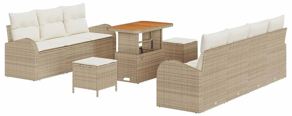 vidaXL Σετ Καναπέ Κήπου με μαξιλάρι 10 pcs Μπεζ, Κρέμα 90 x 55 x 71 cm
