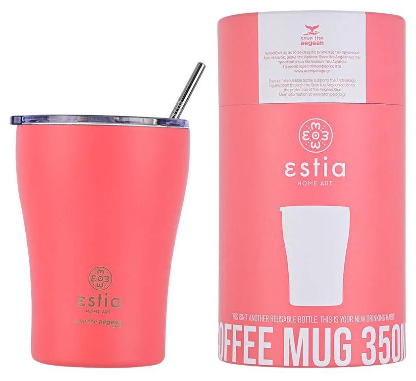 Estia 01-12199 Coffee Mug Save The Aegean Ποτήρι Θερμός με Καλαμάκι Fusion Coral 350ml