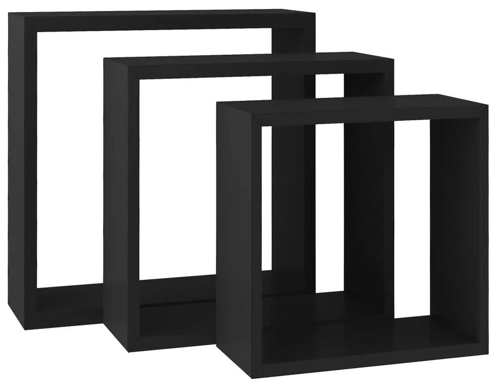 Ράφια Κύβοι Τοίχου 3 τεμ. Μαύρα από MDF - Μαύρο
