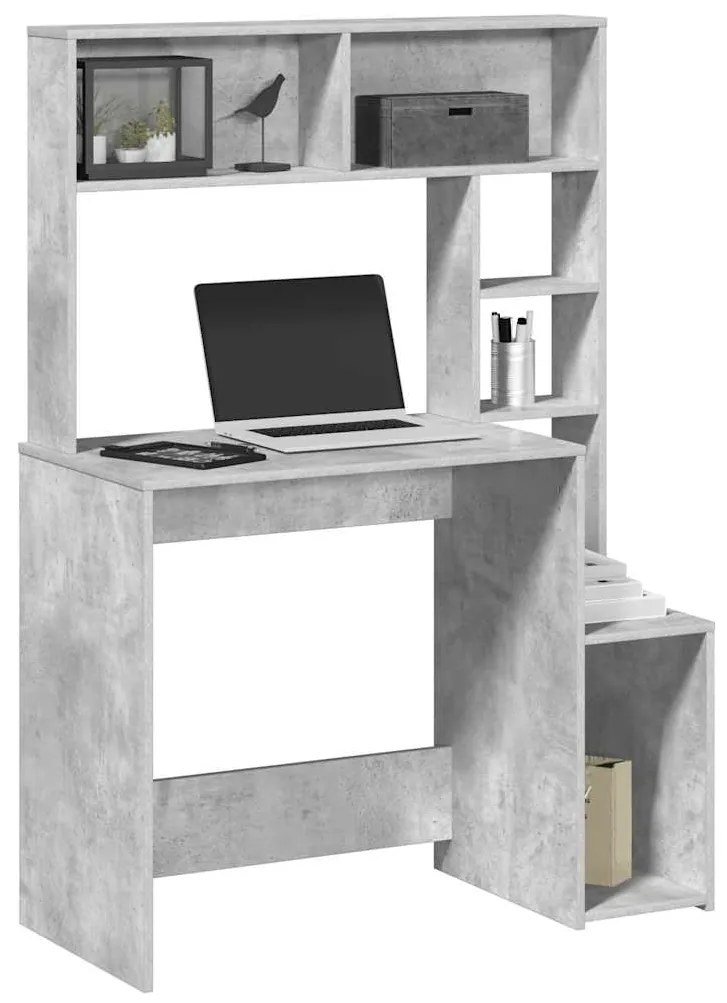 Γραφείο με Ράφια Γκρι Σκυροδέματος 100x45x140 εκ. Επεξεργ. Ξύλο
