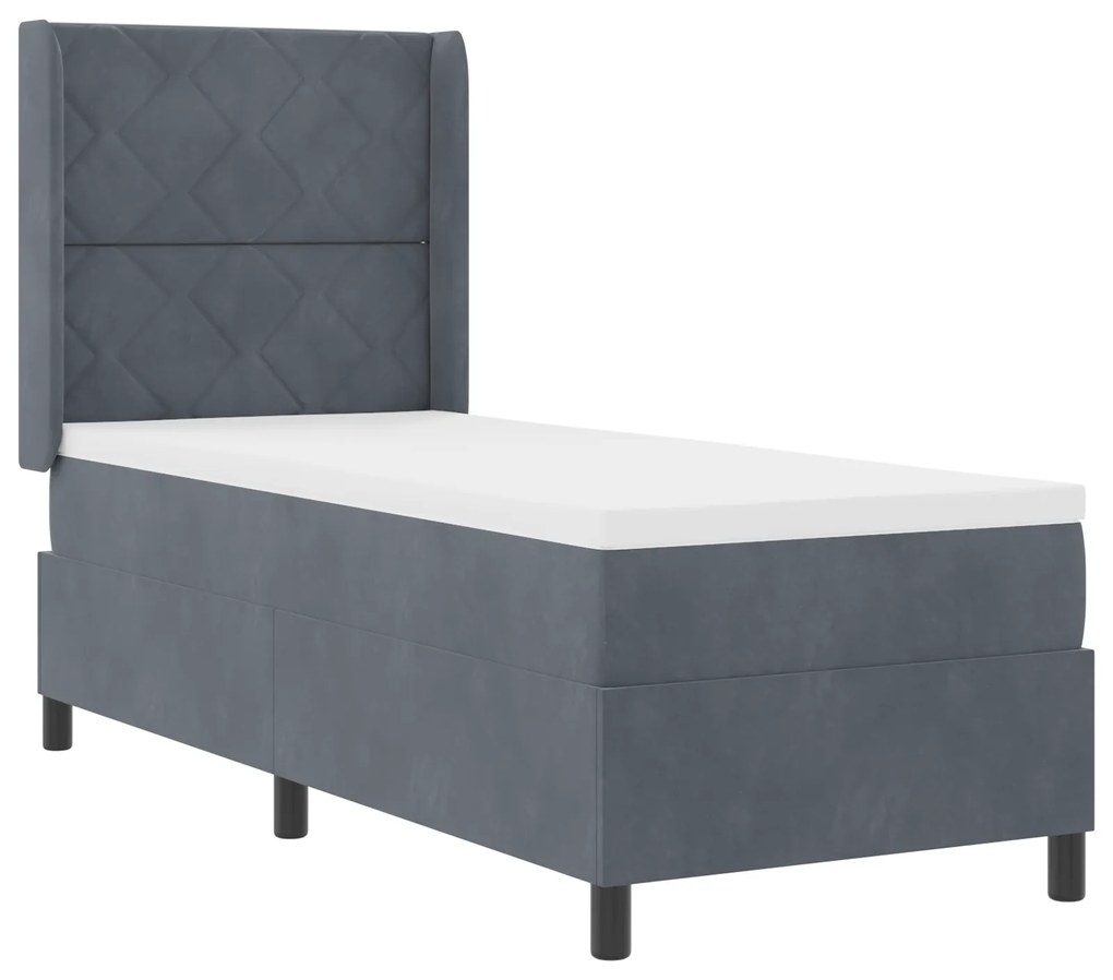 vidaXL Κρεβάτι Box Spring με Στρώμα & LED Σκούρο Γκρι 80x200 εκ. Βελούδο