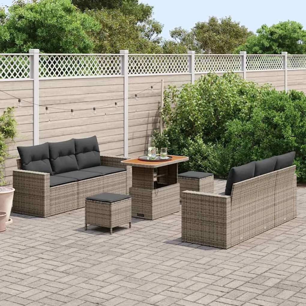 vidaXL Σετ Καναπέ Κήπου Ρυθμιζόμενο ύψος 9 pcs Γκρι συνθετικό ρατάν