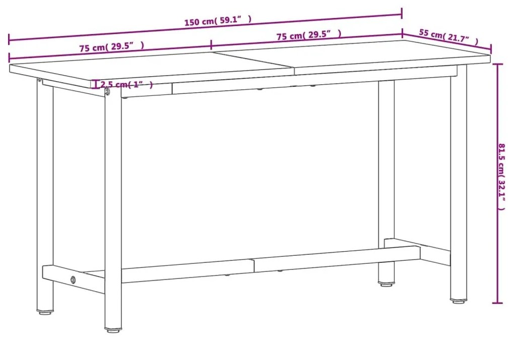 Πάγκος Εργασίας 150x55x81,5εκ. από Μασίφ Ξύλο Οξιάς και Μέταλλο - Καφέ