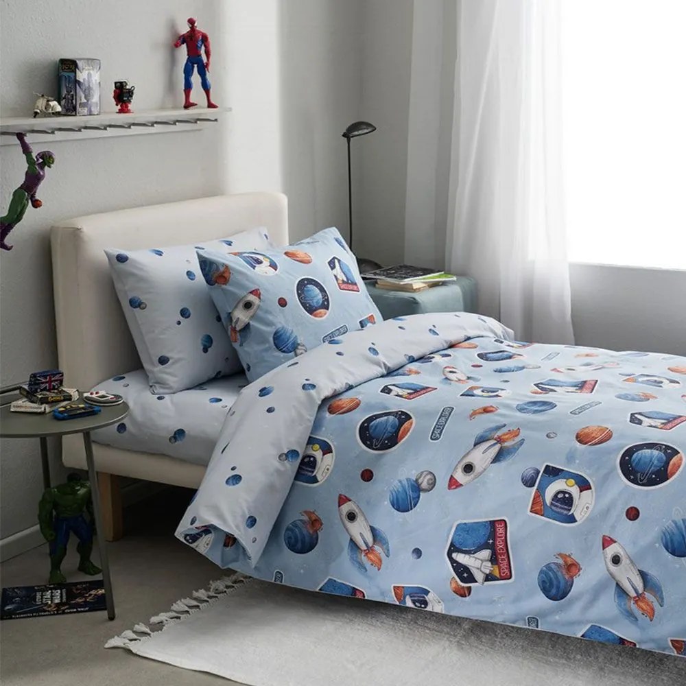 Σεντόνια Παιδικά Apollo Με Λάστιχο (Σετ 3τμχ) Blue Vesta Home Μονό 170x260cm 100% Cotton