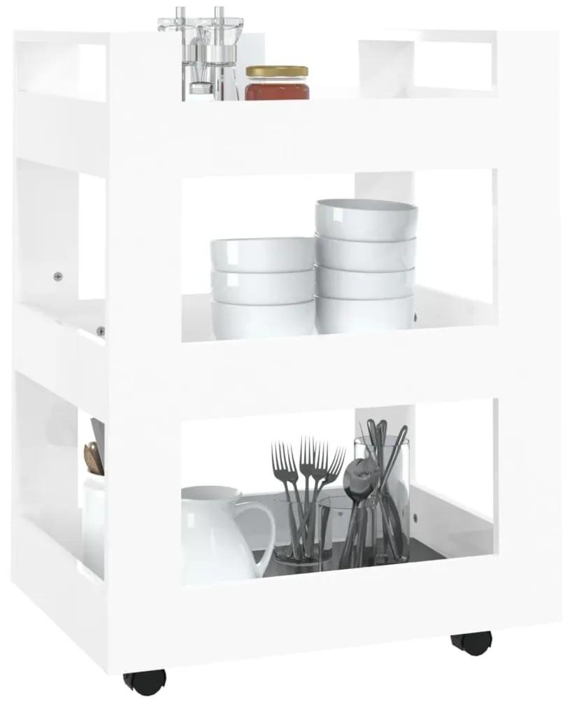 Τρόλεϊ Κουζίνας Γυαλ. Λευκό 60x45x80 εκ. από Επεξεργασμένο Ξύλο - Λευκό