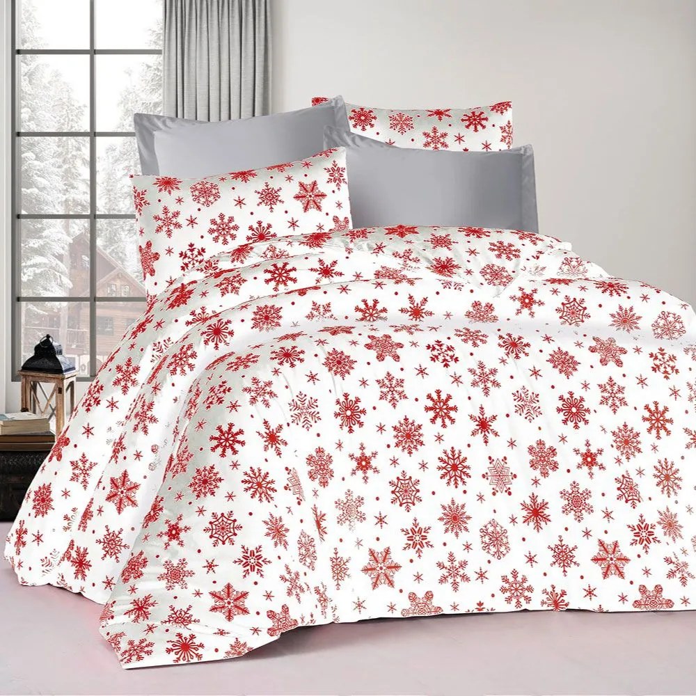 Σεντόνια Snowflake 462 (Σετ 4τμχ) White-Red DimCol King Size 240x270cm Cotton-Polyester