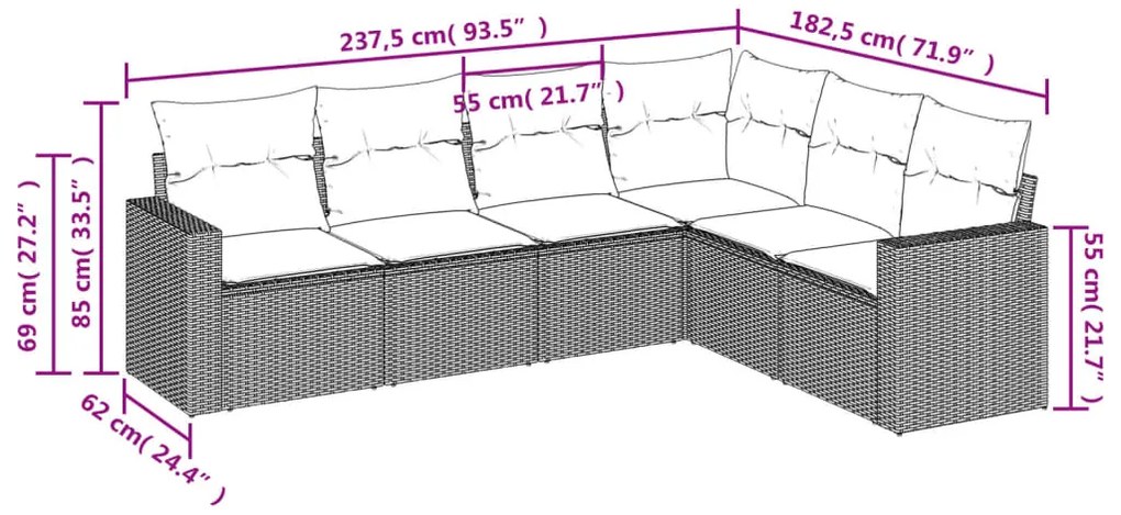 vidaXL Καναπές Κήπου 6 Τεμαχίων Μαύρο από Συνθετικό Ρατάν με Μαξιλάρια