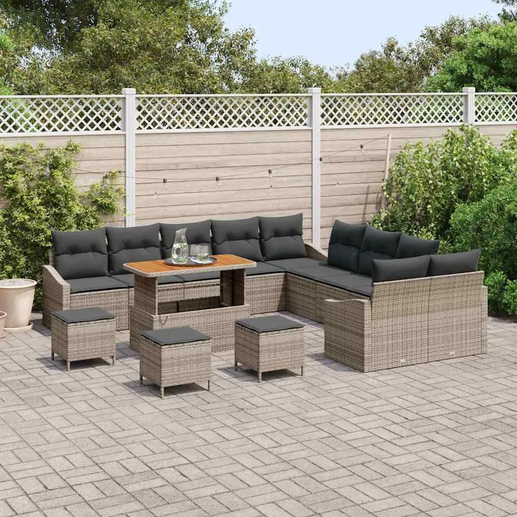 vidaXL Σετ Καναπέ Κήπου με μαξιλάρι 14 pcs Γκρι Πολυ ράταν