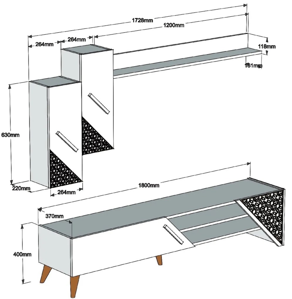 ΣΥΝΘΕΣΗ ΣΑΛΟΝΙΟΥ ΜΕΛΑΜΙΝΗΣ 2 ΤΜΧ ΦΥΣΙΚΟ OAK HM11849.01 - 9996496 - HM11849.01