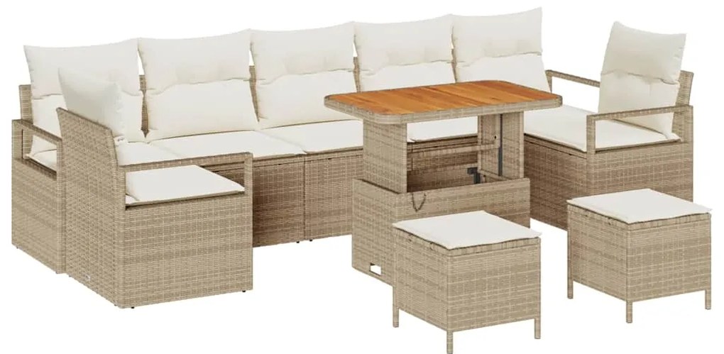 vidaXL Σετ Καναπέ Κήπου με αποθήκευση 10 pcs Μπεζ Πολυ ράταν