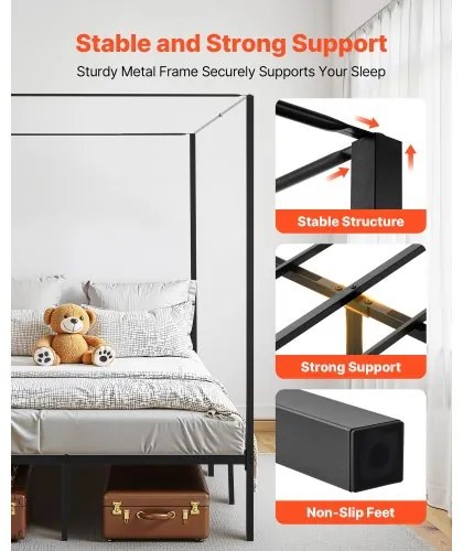 VEVOR Full Size Canopy Bed Frame Metal Canopy Bed with Four Posters Black