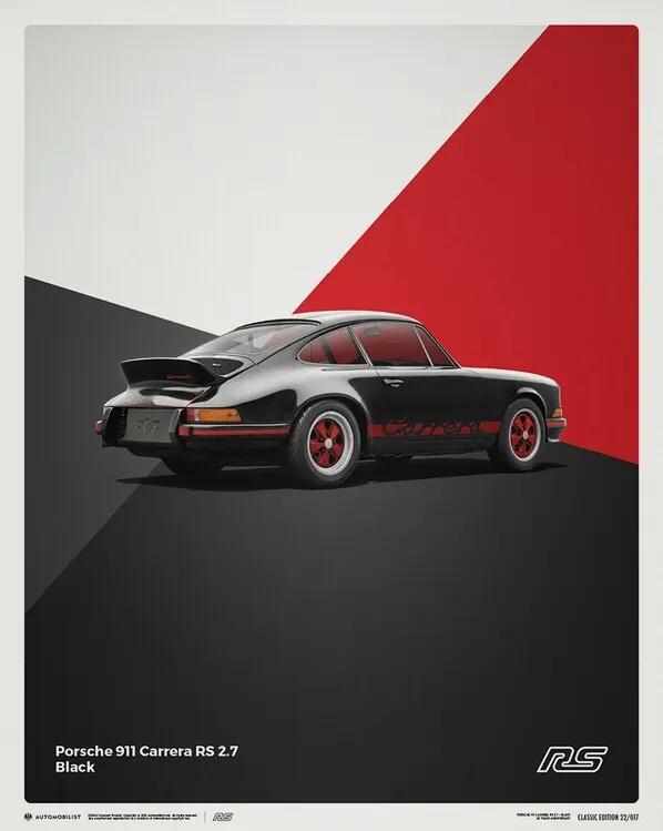 Εκτύπωση έργου τέχνης Porsche 911 RS - 1973 - Black, (40 x 50 cm)
