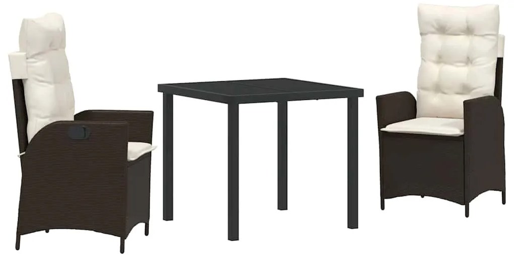 vidaXL Σέτ φαγητού για κήπο με μαξιλάρι 3 pcs Καφέ συνθετικό ρατάν