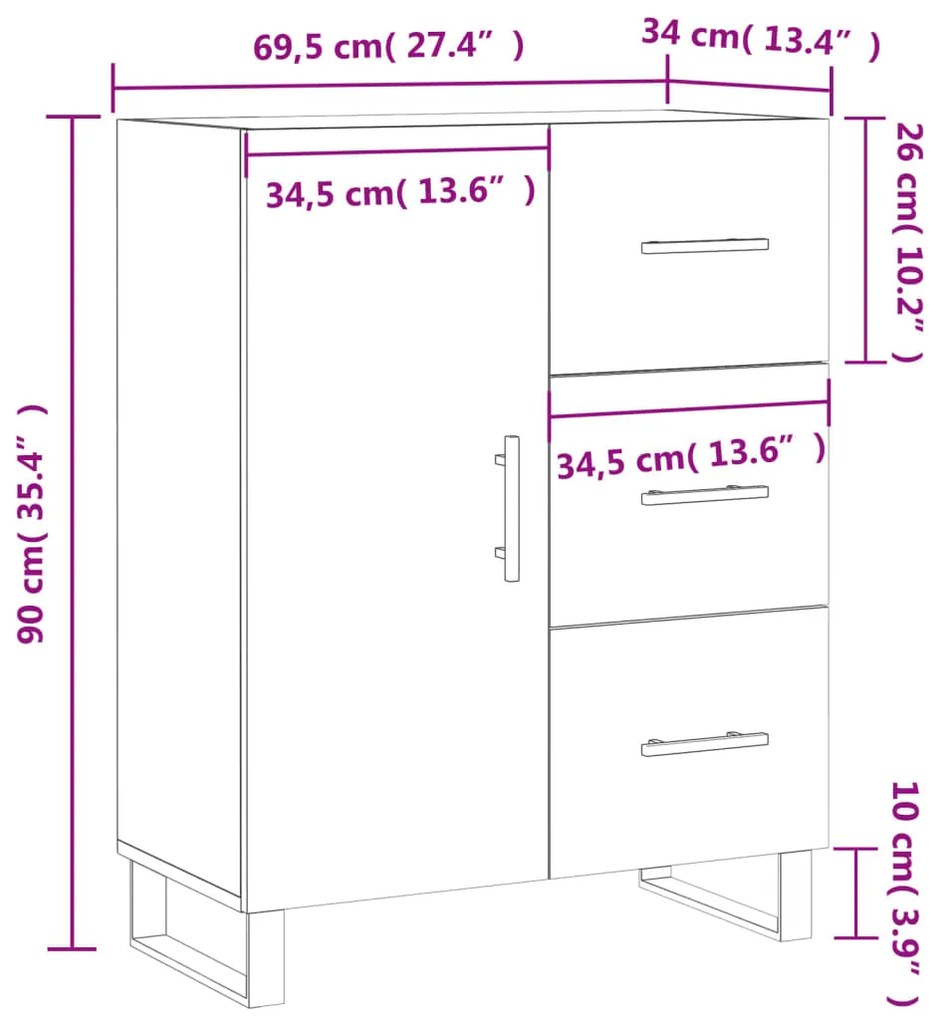 Ντουλάπι Γκρι Σκυροδέματος 69,5x34x90 εκ. Επεξεργασμένο Ξύλο - Γκρι