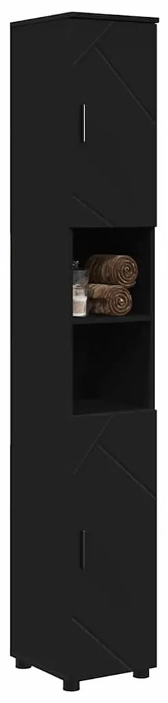 vidaXL Ντουλάπι Μπάνιου με αποθήκευση με πόρτα Μαύρο 30 x 35 x 192 εκ.