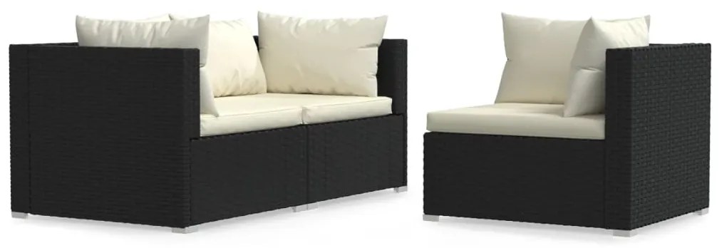 vidaXL Σαλόνι Κήπου Σετ 3 Τεμ. Μαύρο από Συνθετικό Ρατάν με Μαξιλάρια