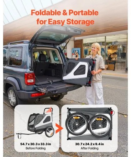 VEVOR Dog Bike Trailer, Supports up to 45 kg, 2-in-1 Pet Stroller Cart Bicycle Carrier for Small &amp; Large Dogs, Easy Folding Frame with Quick Release Wheel, Universal Bicycle Coupler, Internal Leash