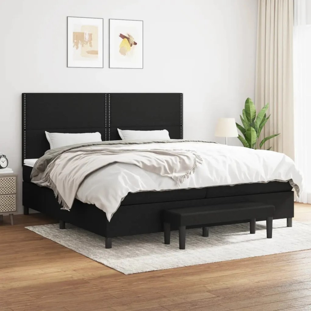 vidaXL Κρεβάτι Boxspring με Στρώμα Μαύρο 200x200 εκ. Υφασμάτινο