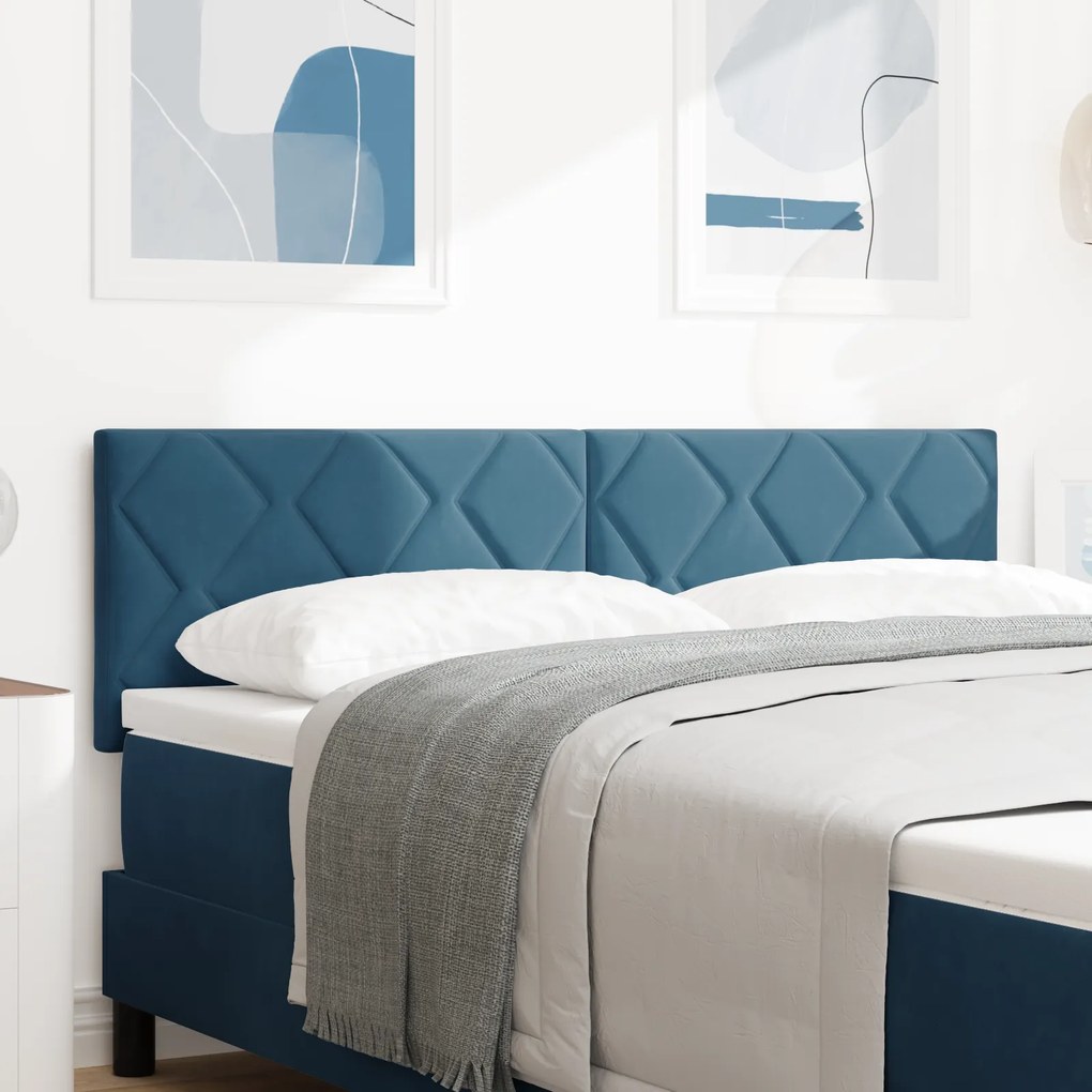 vidaXL LED Κεφαλάρι Σχεδίασης Διαμαντένιων Μπλοκ Σκούρο Μπλε 144 εκ. Βελούδο