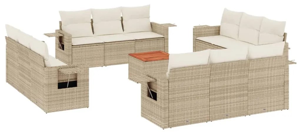 vidaXL Σετ Καναπέ Κήπου 13τεμ Μπεζ Συνθ. Ρατάν με Μαξιλάρια