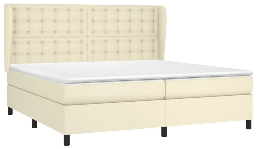 vidaXL Κρεβάτι Boxspring με Στρώμα Κρεμ 200x200 εκ. Συνθετικό Δέρμα