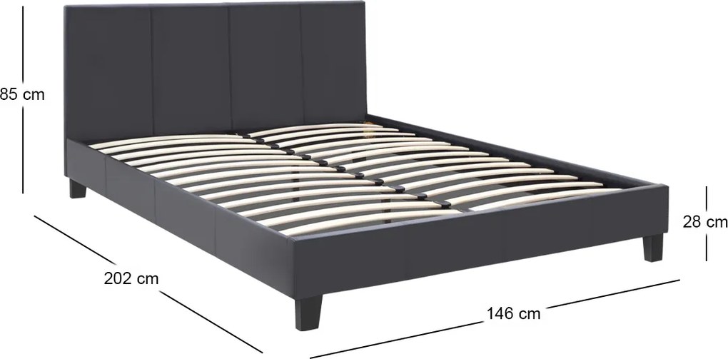 Κρεβάτι Flat Megapap από τεχνόδερμα χρώμα μαύρο ματ 140x190εκ.