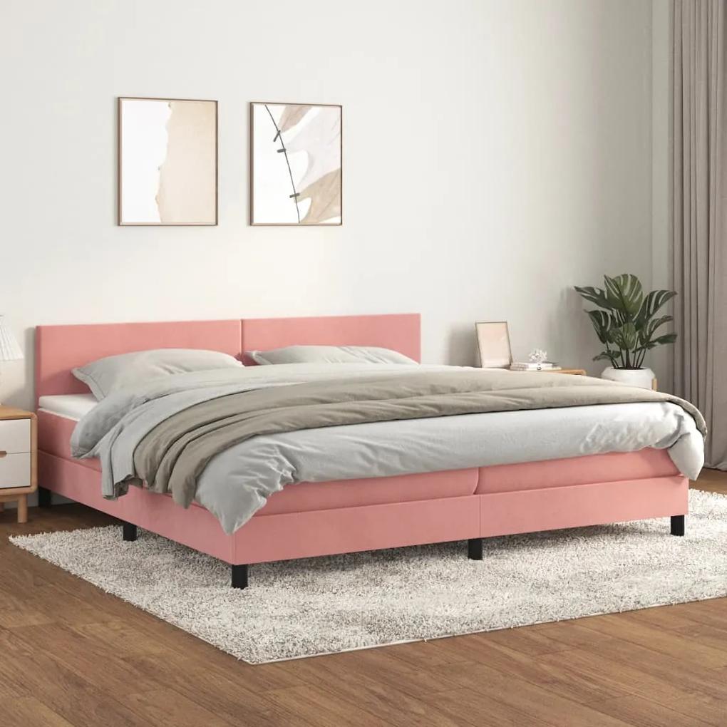 3141208 vidaXL Κρεβάτι Boxspring με Στρώμα Ροζ 200x200 εκ. Βελούδινο Ροζ, 1 Τεμάχιο