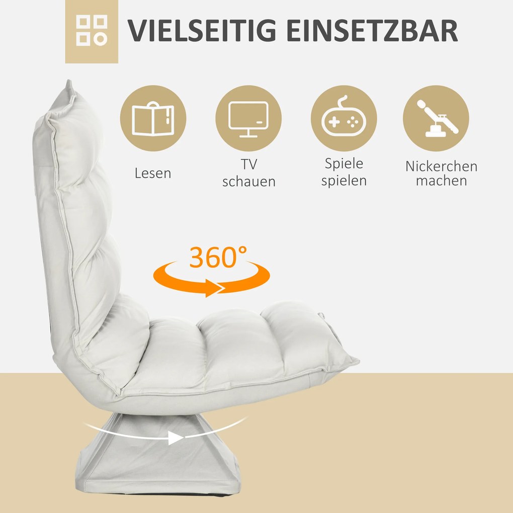 HOMCOM Πολυθρόνα, περιστρεφόμενη, επικλινής πλάτη, εμφάνιση δέρματος, ατσάλινο πλαίσιο, ανοιχτό γκρι, 62 x 70 x 95 cm