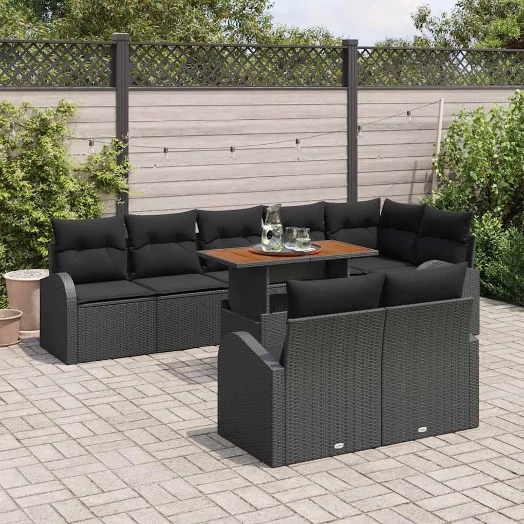vidaXL Σετ Καναπέ Κήπου με μαξιλάρι 9 pcs Μαύρο 100 x 55 x 73 εκ