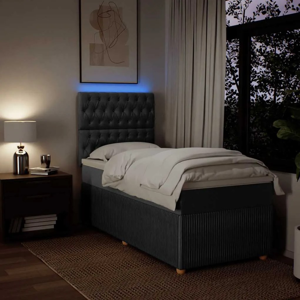 vidaXL Κρεβάτι Boxspring με Στρώμα Σκούρο Γκρι 100x200 εκ. Υφασμάτινο