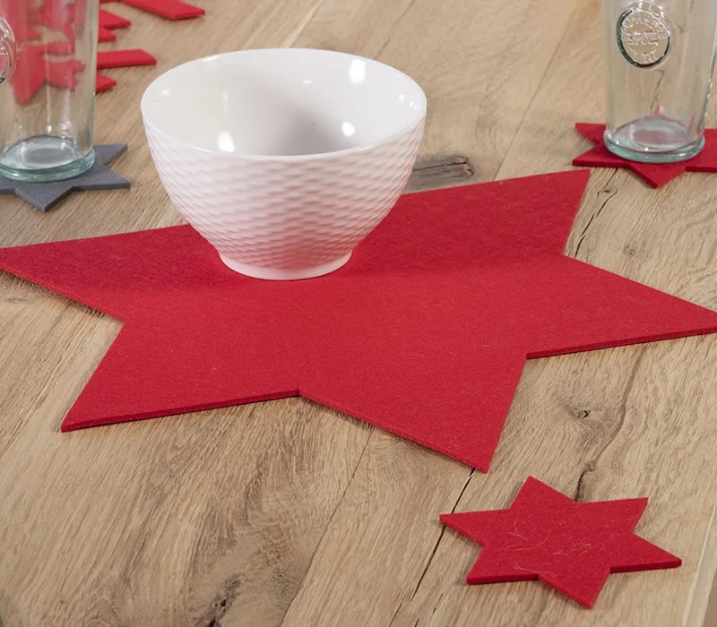 Σετ Χριστουγεννιάτικα Σουπλά Felt Star Red 2x(50x50) - Nef-Nef Homeware