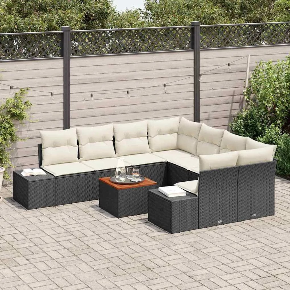 vidaXL Σετ Καναπέ Κήπου με μαξιλάρι 9 pcs Μαύρο Πολυ ράταν