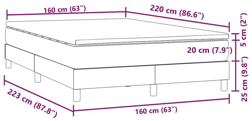 Κρεβάτι Boxspring με Στρώμα Ανοιχτό Γκρι 160x220 εκ. Βελούδινο - Γκρι