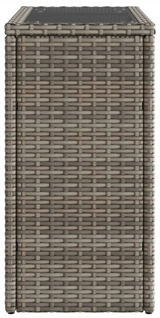 vidaXL Τραπέζι Κήπου με Γυάλινη Επιφ. Γκρι 58x27,5x55 εκ. Συνθ. Ρατάν