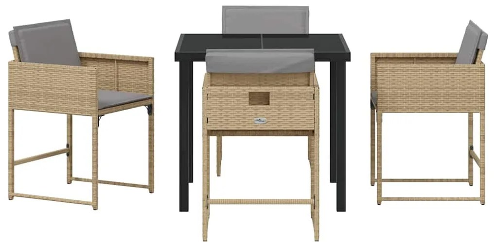vidaXL Σέτ φαγητού για κήπο με μαξιλάρι 5 pcs Μπεζ συνθετικό ρατάν