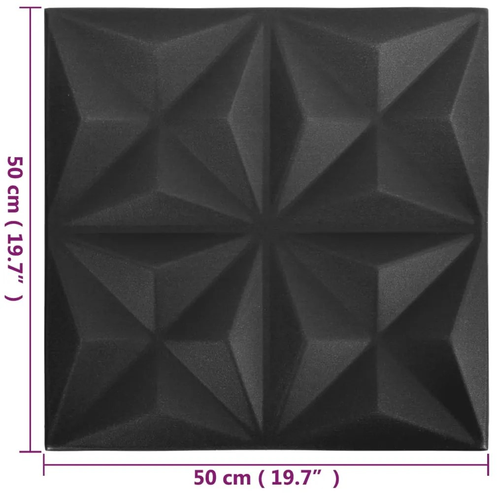 vidaXL Πάνελ Τοίχου 3D 12 τεμ. Μαύρο Origami 50 x 50 εκ. 3 μ²