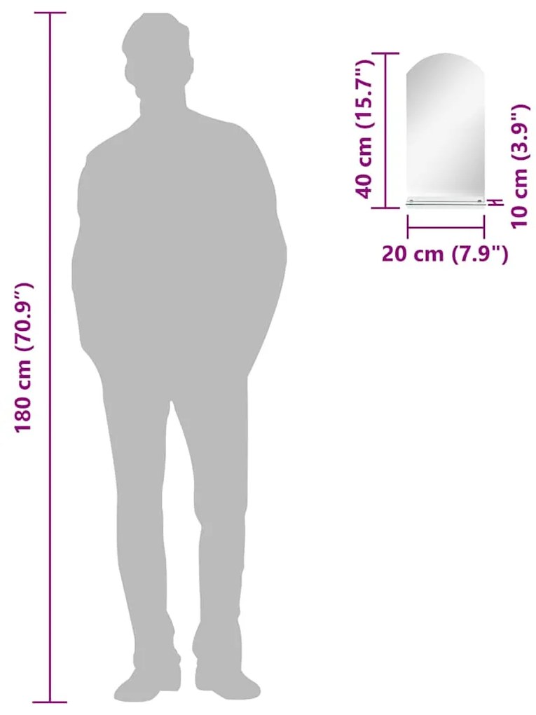 vidaXL Καθρέφτης Τοίχου με Ράφι 20 x 40 εκ. από Ψημένο Γυαλί