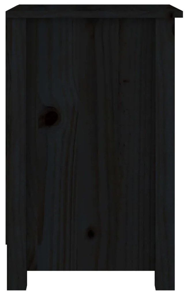 Κομοδίνα 2 τεμ. Μαύρα 40x35x55 εκ. από Μασίφ Ξύλο Πεύκου - Μαύρο