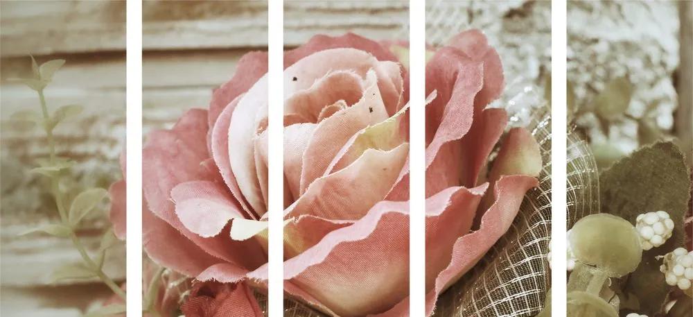 Εικόνα 5 μερών κομψό vintage τριαντάφυλλο - 100x50