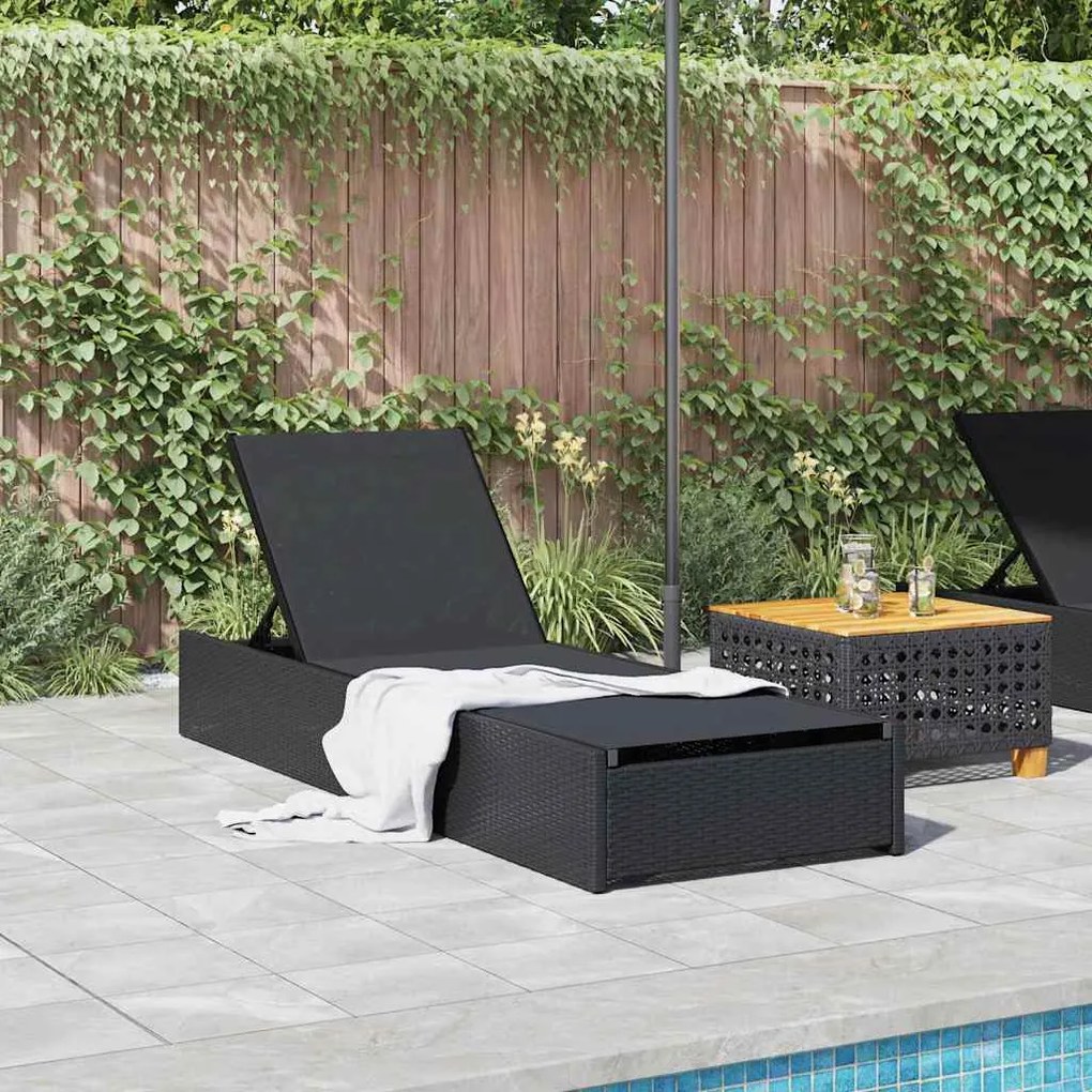 vidaXL Καρέκλα Ήλιου Μαύρη 60 x 200 x 27 cm Πολυ Ρατάν