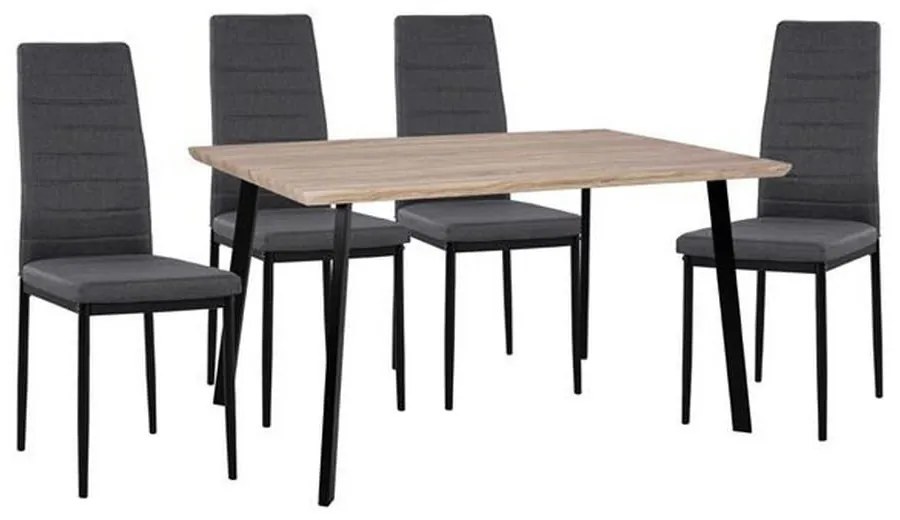 Τραπεζαρία HM11040 (Σετ 5τμχ) Sonama 140x80x76cm Με Καρέκλες Lady Grey - Black 4 Θέσεων