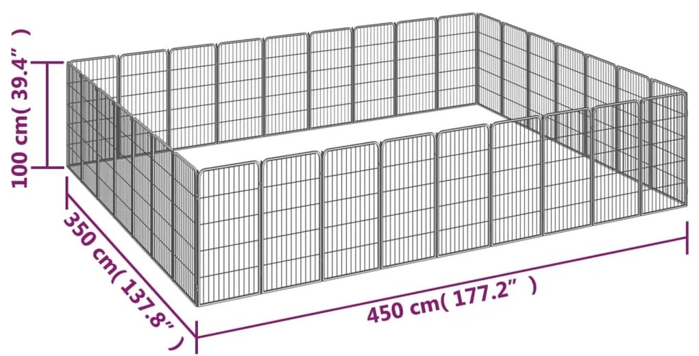 Κλουβί Σκύλου 32 Πάνελ Μαύρο 50x100 εκ. Ατσάλι με Βαφή Πούδρας - Μαύρο