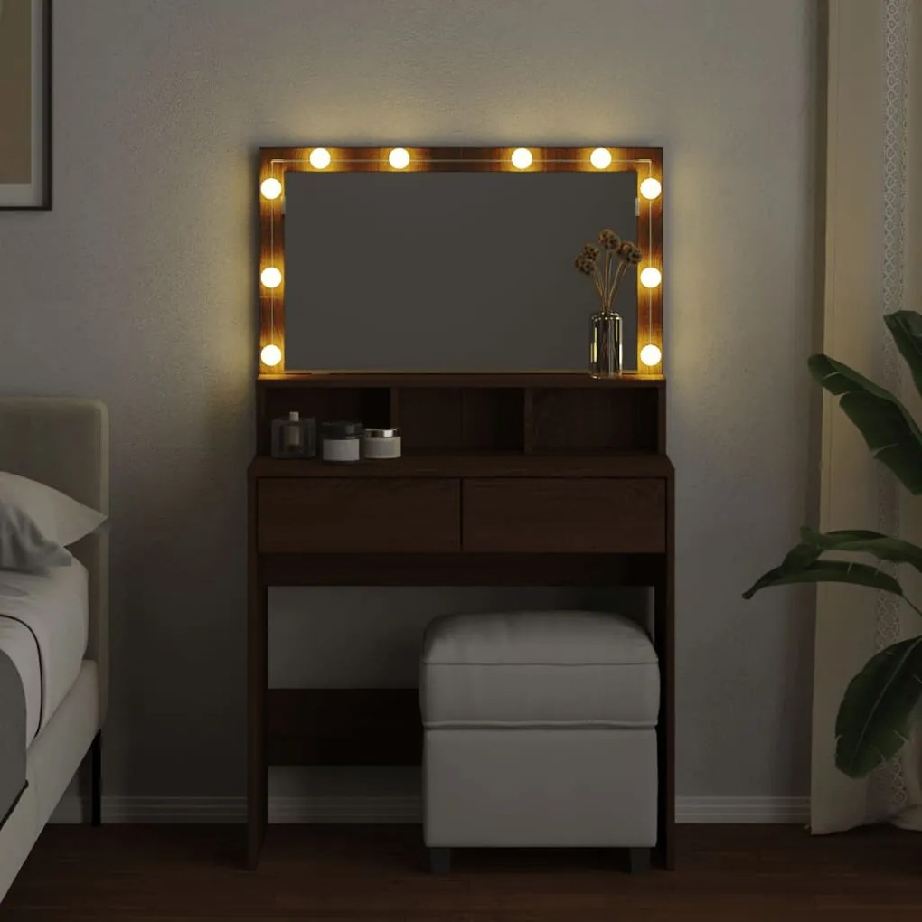 vidaXL Μπουντουάρ με LED Καφέ Δρυς 80x41x144,5 εκ.