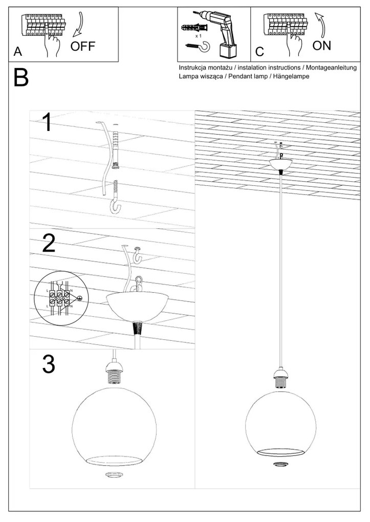 Sollux Κρεμαστό φωτιστικό Ball 1,μπλέ χρώμα,1xE27/60w