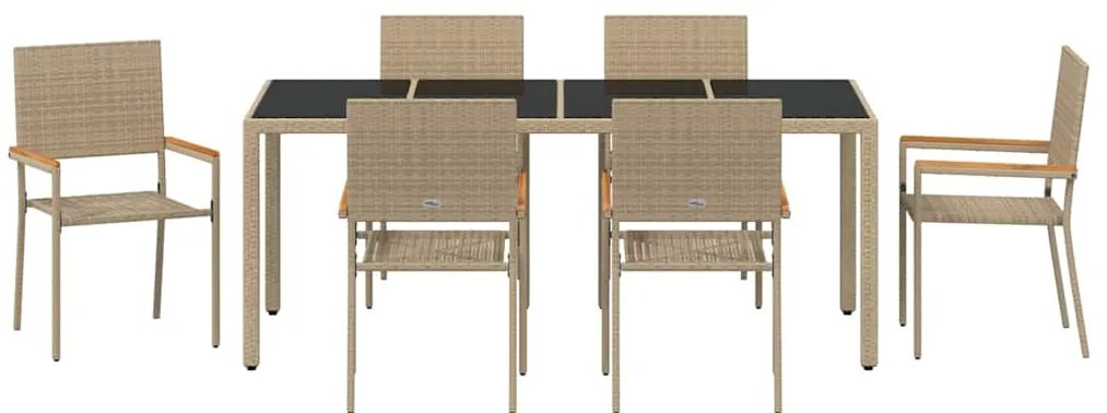 vidaXL Σέτ φαγητού για κήπο 7 pcs Μπεζ συνθετικό ρατάν