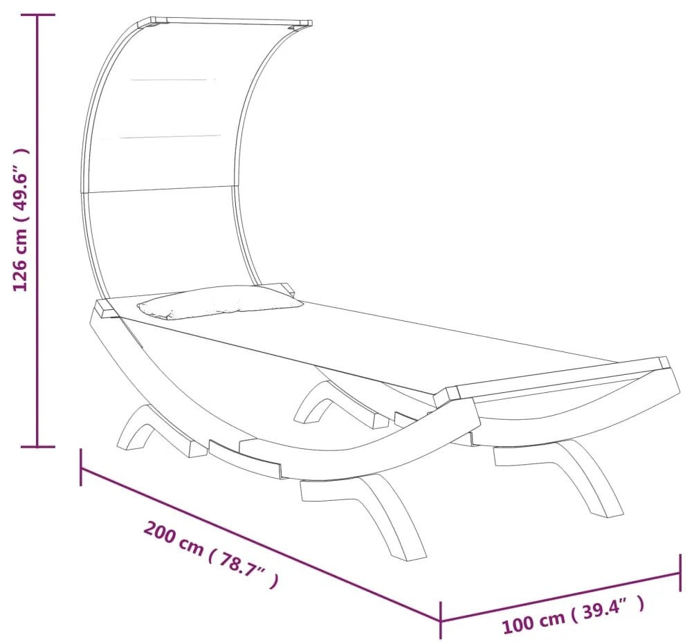 vidaXL Ξαπλώστρα ΕξΧώρου Κρεμ 100x200x126εκ Μασίφ Λυγισμένο Ξύλο Τέντα