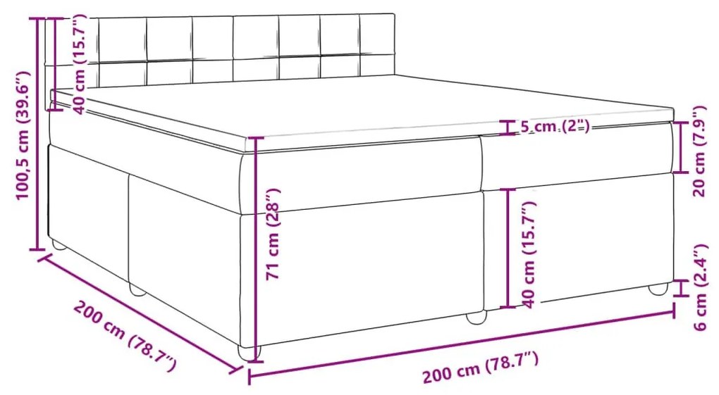 Κρεβάτι Boxspring με Στρώμα Σκούρο Γκρι 200x200 εκ. Υφασμάτινο - Γκρι