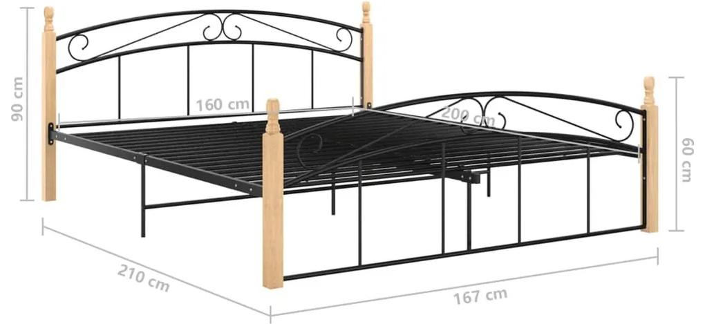 Πλαίσιο κρεβατιού μαύρο μεταλ./μασίφ ξύλο δρυς 160x200 εκ. - Μαύρο