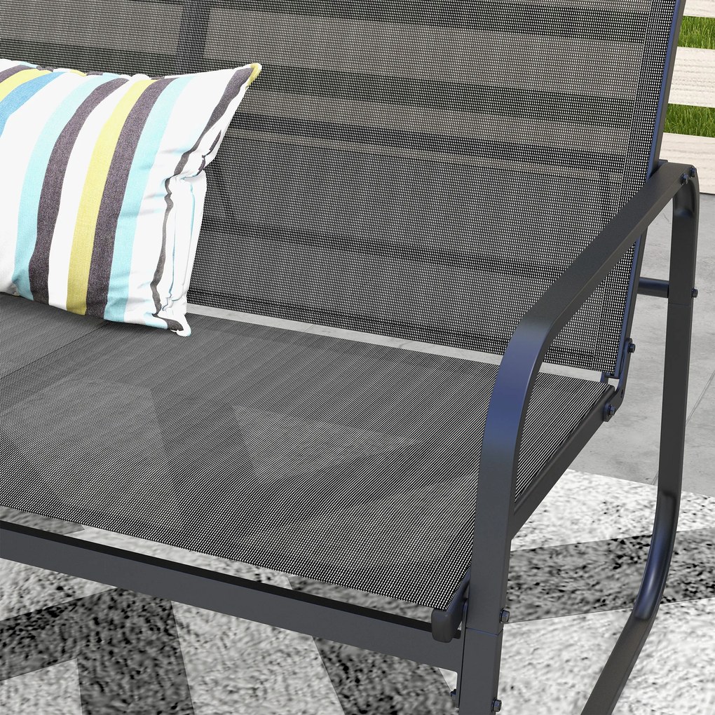 Outsunny Σετ επίπλων κήπου 4 τεμαχίων, 2 πολυθρόνες, καναπές 2 θέσεων, τραπέζι με γυάλινη επιφάνεια, αναπνέον ύφασμα, μεταλλικός σκελετός, μαύρο