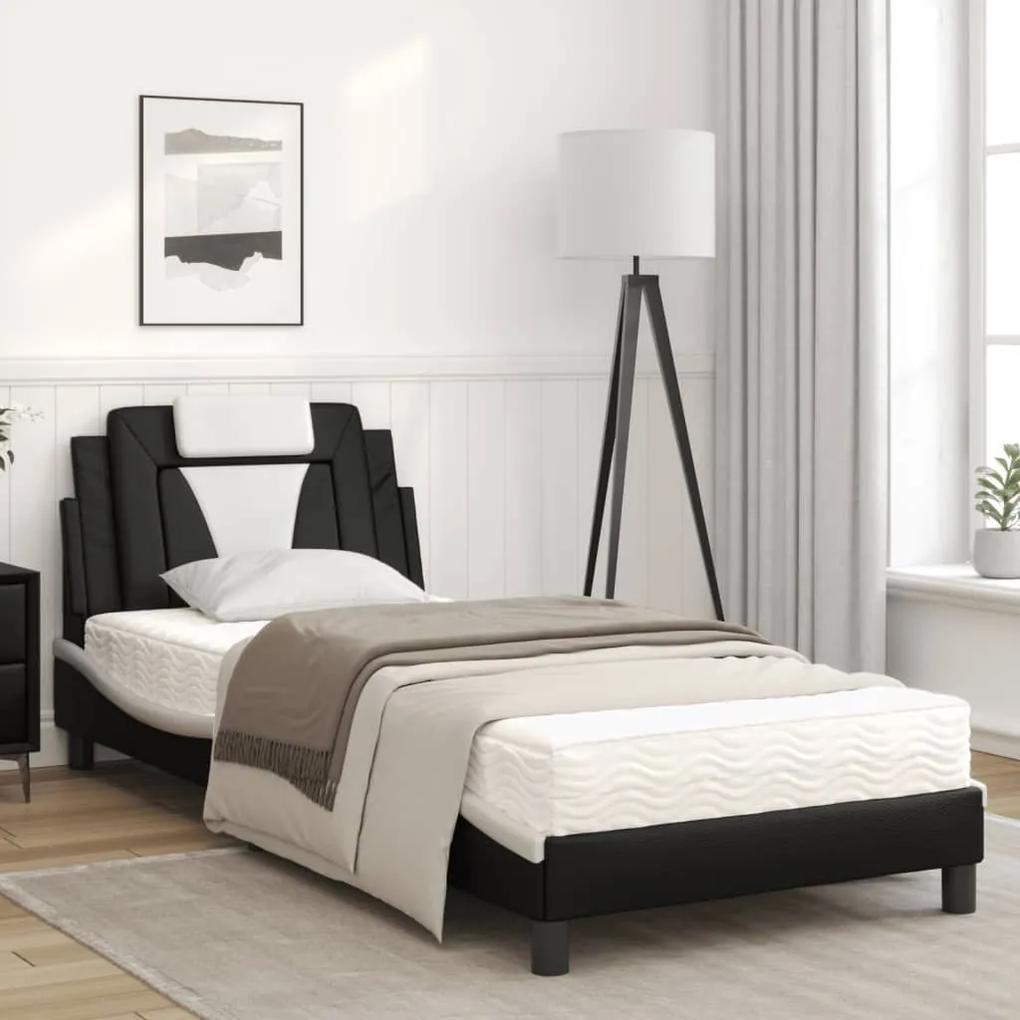 Κρεβάτι με Στρώμα Μαύρο και Λευκό 80 x 200 εκ. Συνθετικό Δέρμα - Μαύρο